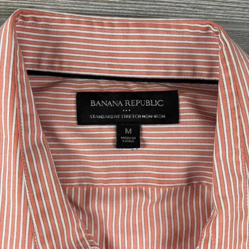 Banana Republic Men’s Orange Striped Button-Up Shirt Standard Fit | Size Medium